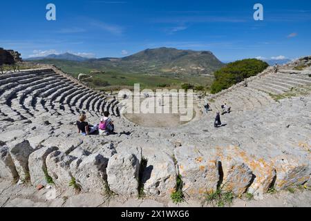 Théâtre. Zone archéologique de ​​segesta. Calatafimi. Sicile Banque D'Images