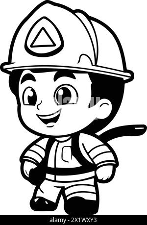 Garçon de pompier de dessin animé mignon. Illustration vectorielle isolée sur fond blanc. Illustration de Vecteur