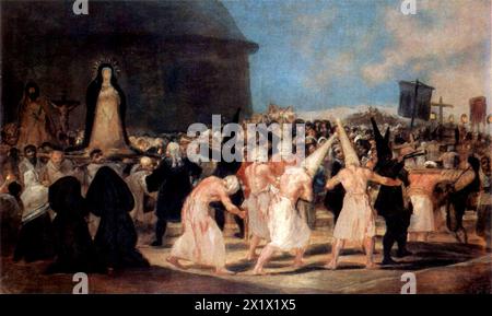 Une procession de Flagellants (Procesión de disciplinantes, ou Procesión de flagelantes) est une peinture à l'huile sur panneau produite par Francisco de Goya entre 1812 et 1819. I Banque D'Images