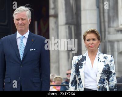 Liège, Belgique. 18 avril 2024. Le roi Philippe - Filip de Belgique et la Grande-Duchesse Maria Teresa de Luxembourg photographiés lors d'une visite au Palais des Princes Eveques, le troisième et dernier jour de la visite officielle du couple royal luxembourgeois en Belgique, jeudi 18 avril 2024, à Liège. BELGA PHOTO LAURENT CAVENATI crédit : Belga News Agency/Alamy Live News Banque D'Images