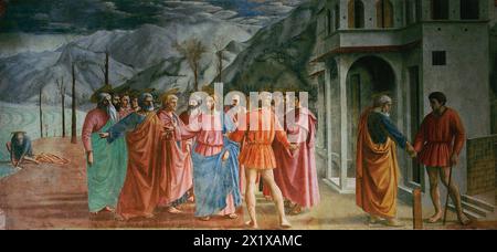 Masaccio - (1401 – été 1428) né Tommaso di Ser Giovanni di Simone, artiste florentin qui est considéré comme le premier grand peintre italien de la période Quattrocento de la Renaissance italienne. - L'argent de l'hommage, fresque - Banque D'Images