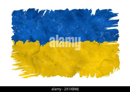 Drapeau vintage de l'Ukraine sur fond isolé. Dessin drapeau de l'Ukraine dans le style grunge. Banque D'Images