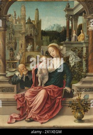 Peinture de la Sainte famille par le peintre hollandais Jan Gossaert Netherlandish art huile sur panneau chef-d'œuvre d'art Banque D'Images