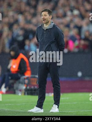 Xabi Alonso Manager de Bayer Leverkusen, lors du match quart de finale de l'UEFA Europa League West Ham United vs Bayer 04 Leverkusen au London Stadium, Londres, Royaume-Uni, 18 avril 2024 (photo de Gareth Evans/News images) Banque D'Images