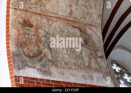 Fresque représentant l'enfer à l'intérieur des préparées Église James (Kościół Św. Jakuba) à Toruń (Thorn, Torun) dans la voïvodie de Kujawsko-Pomorskie dans le Pô Banque D'Images