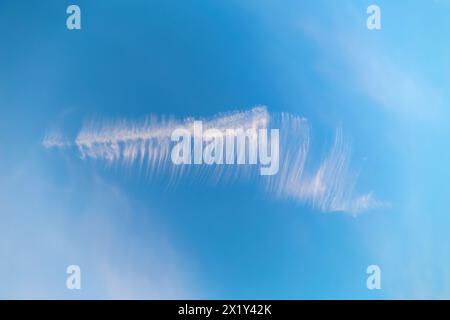 Structure du ciel, nuages de cirrus fibratus vertébratus. Une plume dans le ciel Banque D'Images