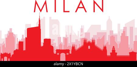 Affiche rouge panoramique de la ville de MILAN (MILAN), ITALIE Illustration de Vecteur