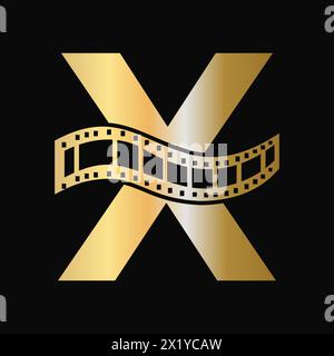Lettre X avec symbole rouleau de films. Strip film logo pour Movie Sign and Entertainment concept Illustration de Vecteur