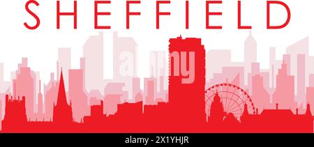 Affiche rouge panoramique de la ville de SHEFFIELD, ROYAUME-UNI Illustration de Vecteur