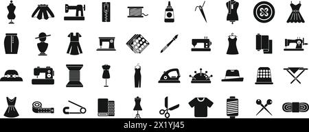 Les icônes d'atelier de mode définissent un vecteur simple. Usine de couture. Tissu pour VETEMENTS Illustration de Vecteur