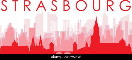 Affiche rouge panoramique de la ville de STRASBOURG, FRANCE Illustration de Vecteur