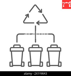 Icône de ligne de tri de déchets, écologie et recyclage, icône vectorielle de conteneurs de tri de déchets, graphiques vectoriels, signe de contour de trait modifiable, eps 10. Illustration de Vecteur