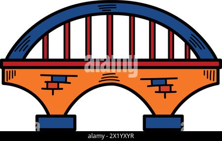 Un pont est représenté en noir et blanc. Le pont est un design simple sans décorations. Le pont est un symbole de connexion et d'unité Illustration de Vecteur