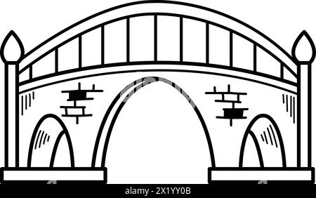 Un pont est représenté en noir et blanc. Le pont est un design simple sans décorations. Le pont est un symbole de connexion et d'unité Illustration de Vecteur