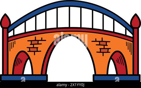 Un pont est représenté en noir et blanc. Le pont est un design simple sans décorations. Le pont est un symbole de connexion et d'unité Illustration de Vecteur