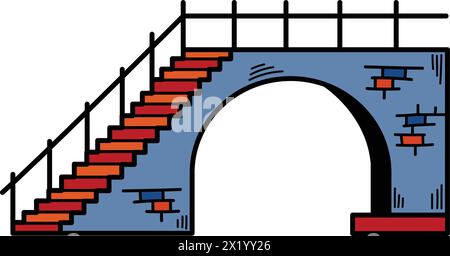 Un pont est représenté en noir et blanc. Le pont est un design simple sans décorations. Le pont est un symbole de connexion et d'unité Illustration de Vecteur