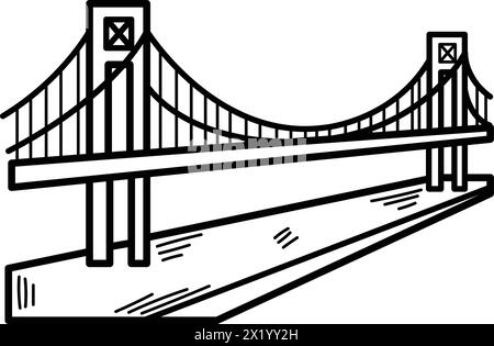 Un pont est représenté en noir et blanc. Le pont est un design simple sans décorations. Le pont est un symbole de connexion et d'unité Illustration de Vecteur