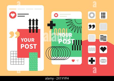 Nouveau billet de blog - modèles d'écrans de médias sociaux illustration et icônes Illustration de Vecteur