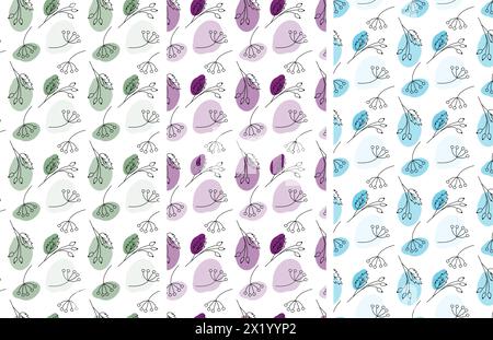 Contour des branches avec des taches dans les nuances de marqueur à la mode ensemble de 2 motifs sans couture abstrait texture de fond isoler EPS vecteur pour papier peint, emballage ou web, affiches, cartes, étiquette ou étiquette de prix, promo Illustration de Vecteur