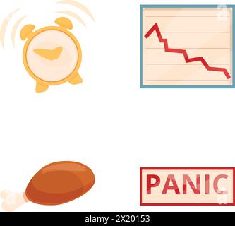 Les icônes de trouble de panique définissent le vecteur de dessin animé. Élément de l'émotion humaine. Problème psychologique Illustration de Vecteur