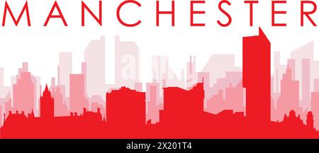 Affiche rouge panoramique de MANCHESTER, ROYAUME-UNI Illustration de Vecteur