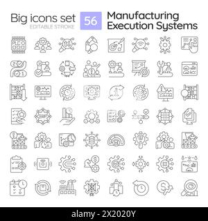 Jeu d'icônes linéaires des systèmes d'exécution de fabrication Illustration de Vecteur