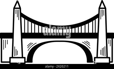 Un pont est représenté en noir et blanc. Le pont est un design simple sans décorations. Le pont est un symbole de connexion et d'unité Illustration de Vecteur