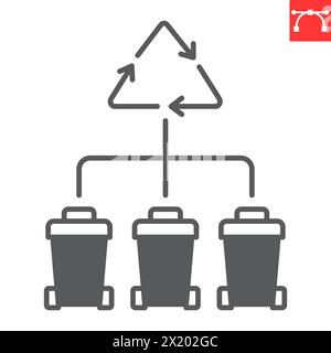 Icône de glyphe de tri de déchets, écologie et recyclage, icône vectorielle de conteneurs de tri de déchets, graphiques vectoriels, signe solide de trait modifiable, eps 10. Illustration de Vecteur