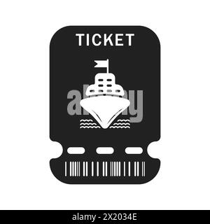 Billet touristique pour un bateau de croisière. Réservation d'un billet de voyage. Mer, vecteur de billet d'océan. Icône noire de la carte d'embarquement. Document d'immatriculation des passagers, sh Illustration de Vecteur