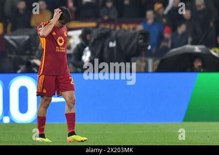 Roma, Latium. 18 avril 2024. Paulo Dybala de l'AS Romaduring le match de deuxième match de quart de finale de l'UEFA Europa League AS Roma contre Milan au stade Olimpico à Rome, Italie, le 18 avril 2024. Crédit : massimo insabato/Alamy Live News Banque D'Images