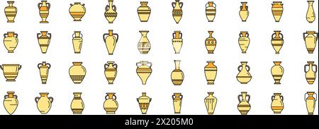 Les icônes amphores définissent le vecteur de contour. Vase poterie. Pot grec mince couleur de ligne plat sur blanc Illustration de Vecteur