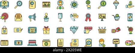 Vecteur de contour de définition d'icônes de marketing mix. Consommateur du marché. Demand mix fine line couleur plate sur blanc Illustration de Vecteur