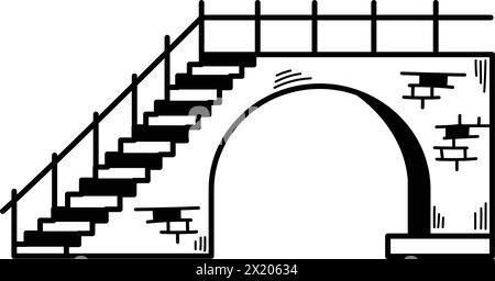 Un pont est représenté en noir et blanc. Le pont est un design simple sans décorations. Le pont est un symbole de connexion et d'unité Illustration de Vecteur