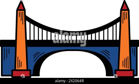 Un pont est représenté en noir et blanc. Le pont est un design simple sans décorations. Le pont est un symbole de connexion et d'unité Illustration de Vecteur