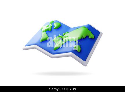 Carte du monde pliée de dessin animé 3D isolée sur blanc Illustration de Vecteur