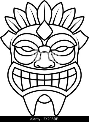 Masque tribal Tiki en bois. Éléments traditionnels hawaïens. Silhouette colorée, en bois et noir et blanc. Illustration vectorielle Illustration de Vecteur