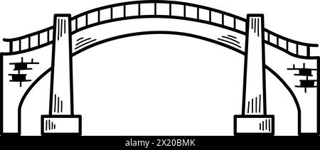 Un pont est représenté en noir et blanc. Le pont est un design simple sans décorations. Le pont est un symbole de connexion et d'unité Illustration de Vecteur