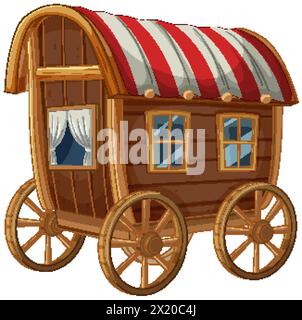 Vecteur coloré d'une caravane en bois à l'ancienne Illustration de Vecteur