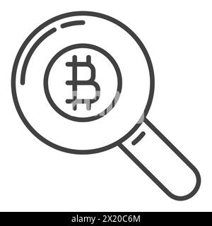 Loupe avec vecteur de signe Bitcoin Cryptocurrency Search concept icône ou symbole dans le style de ligne mince Illustration de Vecteur