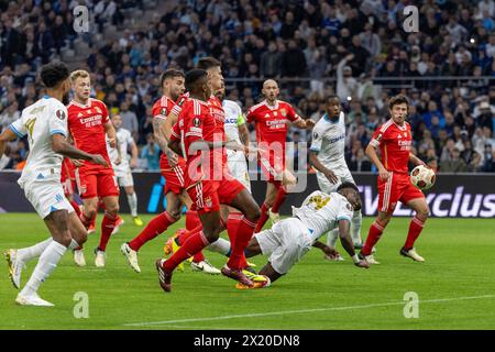 Marseille, France. 18 avril 2024. © PHOTOPQR/LA PROVENCE/SPEICH Frederic ; Marseille ; 18/04/2024 ; Football : UEFA Europa League C3 quart de finale retour match Olympique de Marseille OM - SL Benfica au stade Vélodrome crédit : MAXPPP/Alamy Live News Banque D'Images