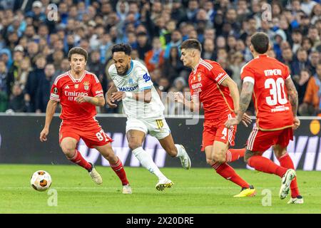 Marseille, France. 18 avril 2024. © PHOTOPQR/LA PROVENCE/SPEICH Frederic ; Marseille ; 18/04/2024 ; Football : UEFA Europa League C3 quart de finale retour match Olympique de Marseille OM - SL Benfica au stade Vélodrome AUBAMEYANG crédit : MAXPPP/Alamy Live News Banque D'Images