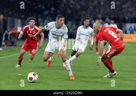 Marseille, France. 18 avril 2024. © PHOTOPQR/LA PROVENCE/SPEICH Frederic ; Marseille ; 18/04/2024 ; Football : UEFA Europa League C3 quart de finale retour match Olympique de Marseille OM - SL Benfica au stade Vélodrome HARIT crédit : MAXPPP/Alamy Live News Banque D'Images