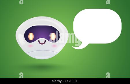 Illustration vectorielle d'un robot mignon avec une bulle de parole. Icône vectorielle pour chatbot avec message dans un style réaliste. Illustration de Vecteur