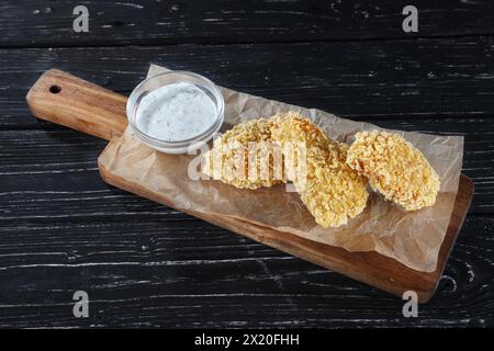 Frites de poulet avec trempette Ranch Banque D'Images