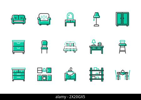 Meubles pour la maison - ensemble d'icônes de style design de ligne Illustration de Vecteur