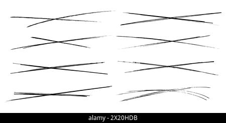 Soulignez les lignes de gribouillage, croisez les lignes, définissez des marques rapides à main libre, éléments de typographie isolés sur fond. Forme d'esquisse, bordure. Illustration vectorielle Illustration de Vecteur
