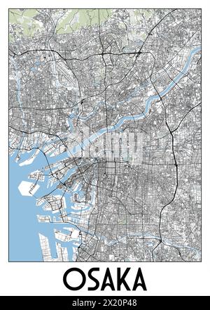 Osaka, Japon affiche la carte Illustration de Vecteur