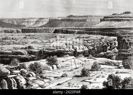 Parc national du Grand Canyon, région de Tuweep, Arizona. États-Unis. Dessin d'Albert Tissandier. Voyage d'exploration dans l'Utah et l'Arizona, Kanab et le plateau de Kaibab en 1885. Le Tour du monde 1886 Banque D'Images