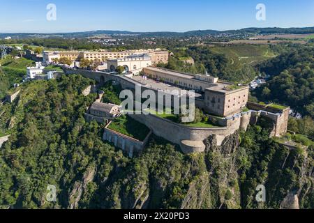 Vue aérienne de la forteresse d'Ehrenbreitstein, Coblence, Rhénanie-Palatinat, Allemagne, Europe Banque D'Images