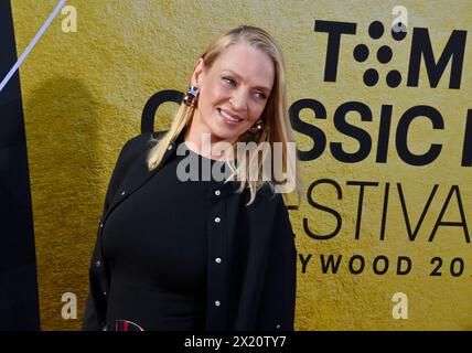 Los Angeles, États-Unis. 18 avril 2024. UMA Thurman assiste à la soirée d'ouverture du TCM Classic film Festival et à la présentation du 30e anniversaire de 'Pulp Fiction' au TCL Chinese Theatre dans la section hollywoodienne de Los Angeles le jeudi 18 avril 2024. Photo de Jim Ruymen/UPI crédit : UPI/Alamy Live News Banque D'Images